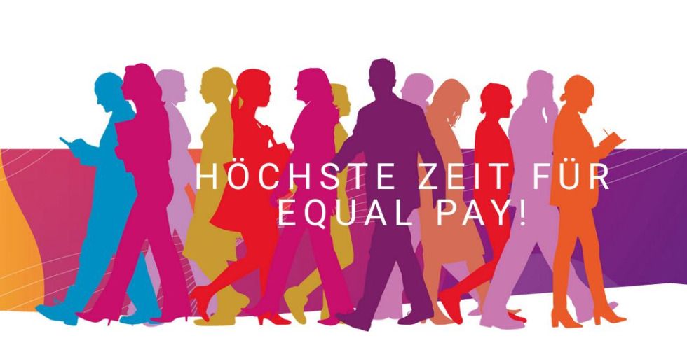 Equal Pay Day - bunte Silhouette von Frauen und einem Mann