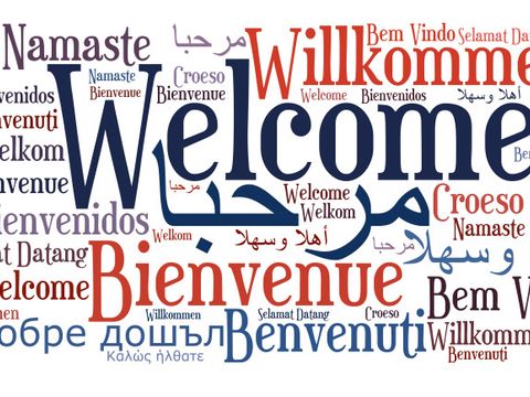 Schriftzug "Willkommen" in verschiedenen Sprachen