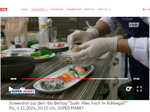 Sreenshot des Fernsehbeitrags vom rbb zum Thema Sushi, am 4. November 2024, 20:15 Uhr