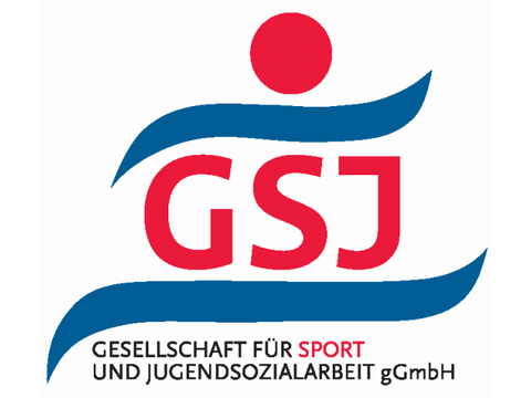 Logo der Gesellschaft für Sport und Jugendsozialarbeit gGmbH. Abstrakte Darstellung eines Menschen mit den Inititalien GSJ