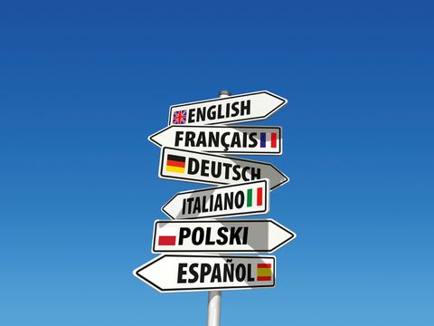 3d-illustration,,Guideposts,Languages,In,Front,Of,Blue,Sky