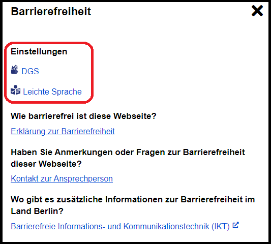 Screen·shot einer Internet·seite mit Informationen zu barriere·freien Angeboten