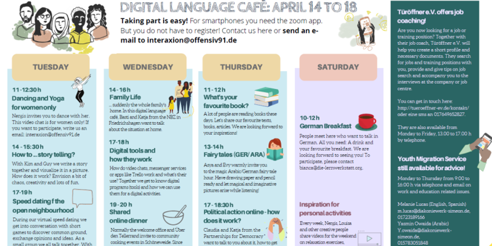 Wochenprogramm 14.- 18.4.2020: Digitales Sprachcafé | Digital Language Café