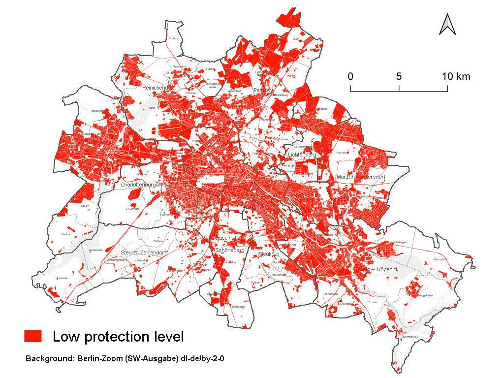 Fig. 13: Areas designated as ‘low protection level’