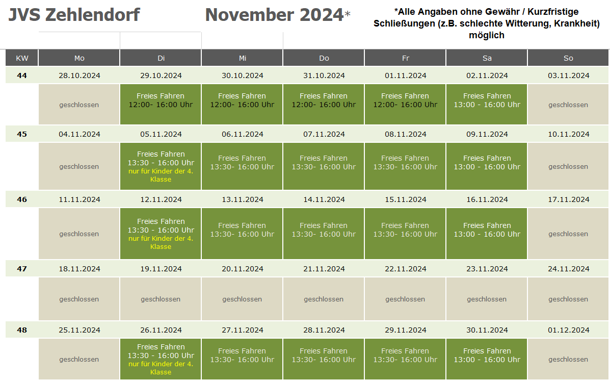 Öffnungszeiten JVS Zehlendorf November 2024