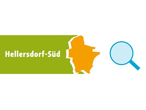 Karte mit Lupe und Schriftzug Hellersdorf-Süd