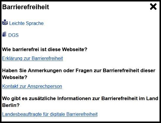 Screen·shot einer Internet·seite mit Informationen zur Barriere·freiheit