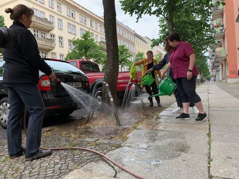 Clara Herrmann gießt Bäume