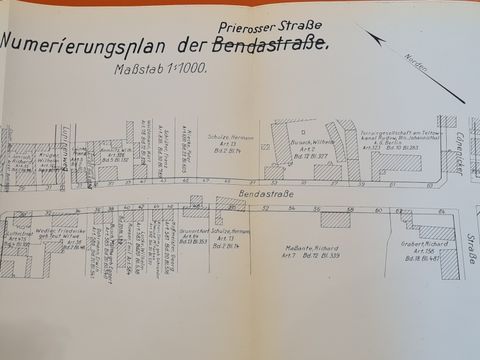 Straßenplan der Prierosser Straße damals noch Bendastraße