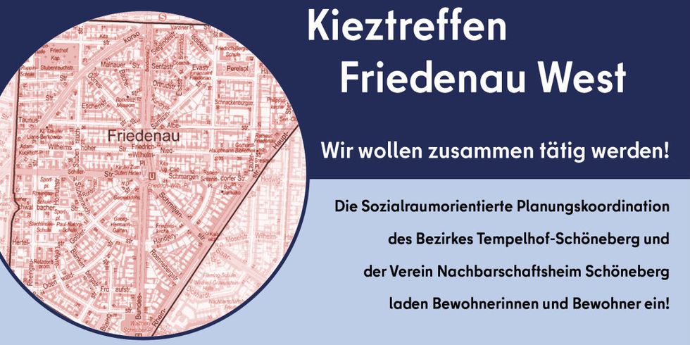 Plakat für das Kieztreffen Friedenau West am Mittwoch, 23. Juni 2021 von 18 bis 20 Uhr