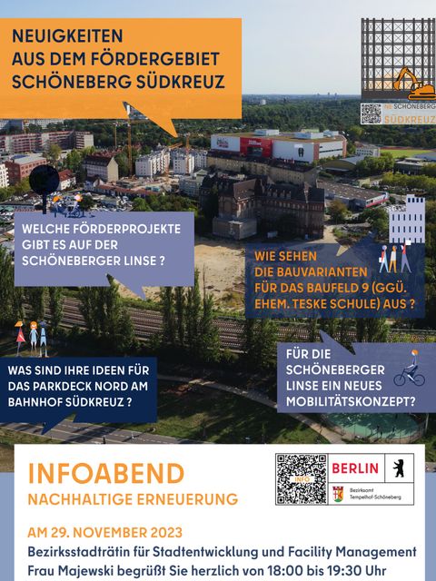 Plakat Infoabend Nachhaltige Erneuerung Schöneberg Südkreuz 2023