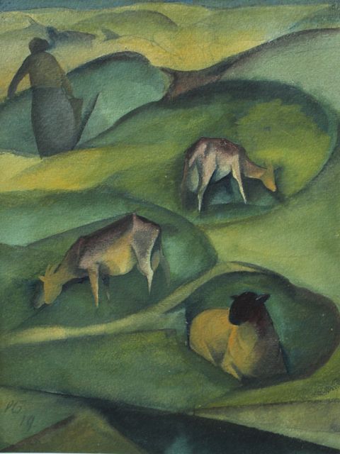 Bildvergrößerung: Ziegen und Dünen, 1919, Aquarell, 29,1 cm x 22,6 cm