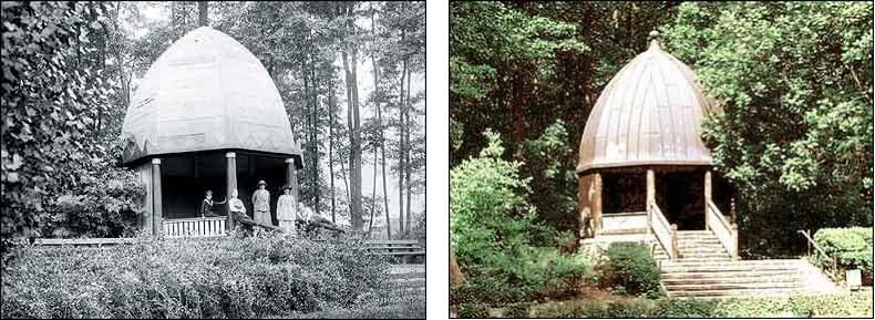 Fotovergleich historisch und heute - Unterkunftshäuschen mit Kuppel im Volkspark Jungfernheide