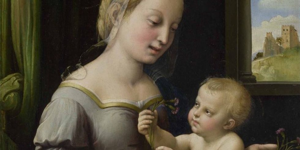 Raffael, Madonna mit den Nelken ('La Madonna dei Garofani'), Detail