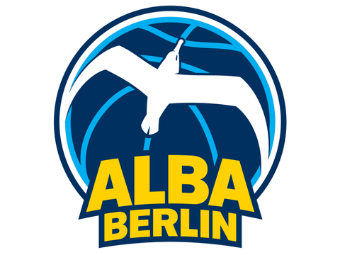 Logo von ALBA Berlin. Stellt Albatros auf Basketball dar mit Schriftzug