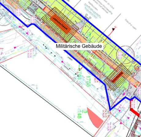 Lage militärische Gebäude = Bauliche Anlage aus dem 2. Weltkrieg mit dem Verdacht auf Munition