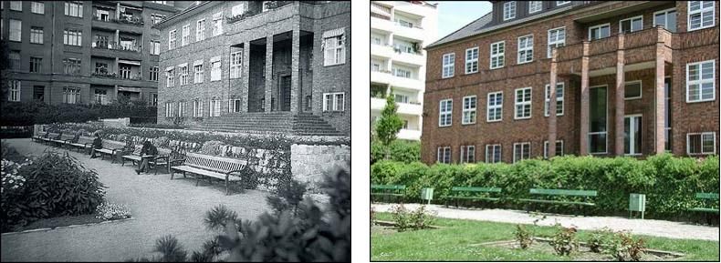 Fotovergleich historisch und heute - Das ehemalige Knappschaftsgebäude am Kuno-Fischer-Platz