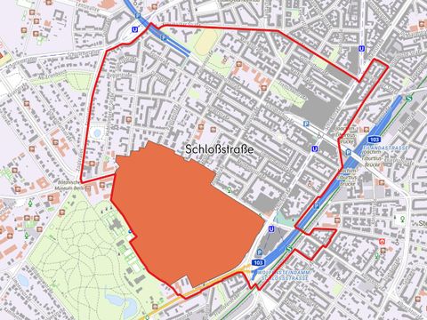 Die Karte zeigt die Erhaltungsverordnungsgebiete nach § 172 BauGB in der Bezirksregion Schloßstraße