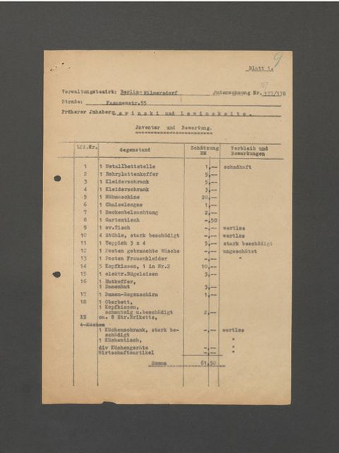 Vermögensakte Judesa Levinskeite - Fasanenstraße 55