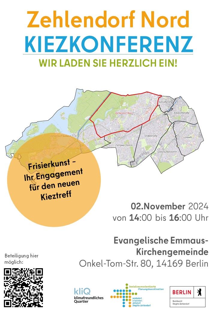 Bildvergrößerung: Flyer für die Kiezkonferenz in der Bezirksregion Zehlendorf Nord (02/2024)