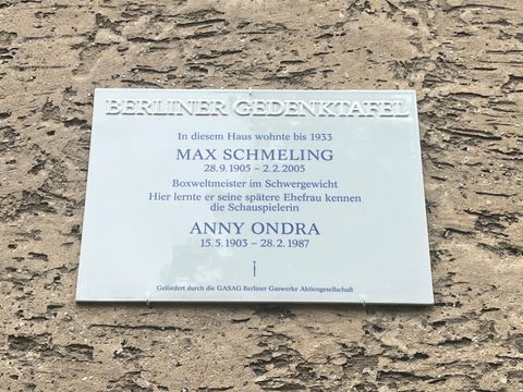 Bildvergrößerung: Gedenktafel Max Schmeling - Anny Ondra