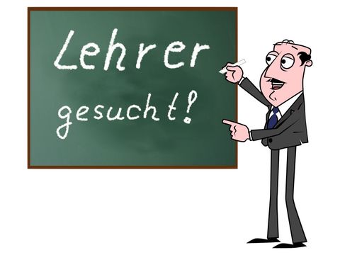 Zeichnung einer Figur die auf den Schriftzug Lehrer gesucht hinweist