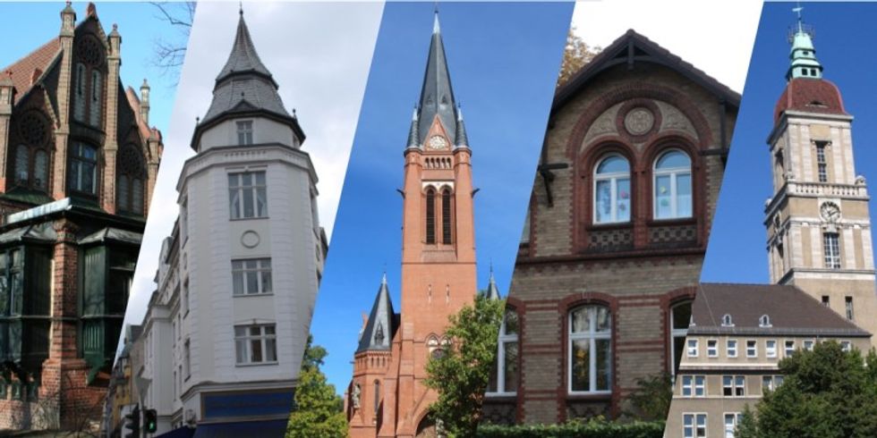 Collage aus mehreren Bildern mit Gebäuden aus Friedenau