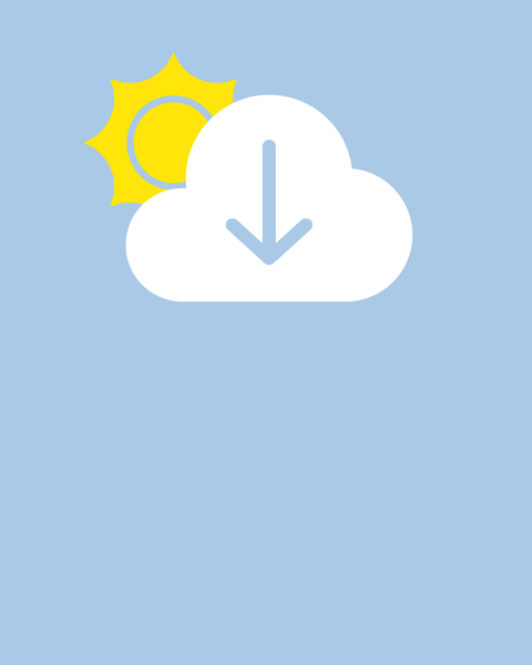 Eine Wolke mit einem Pfeil nach unten symbolisiert Downloads und über der Wolke ist noch eine Sonne abgebildet.