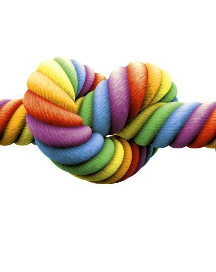 bunter zum Herz geformter Knoten in Regenbogenfarben