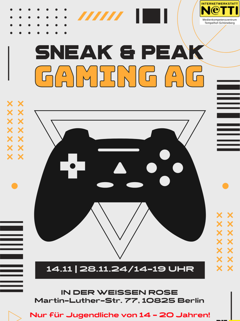 flyer für die gaming ag - alle infos befinden sich auch unter dem Reiter Gruppen unter gaming ag 