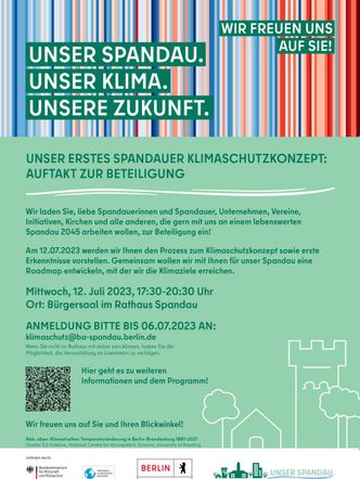 Plakat zur Auftaktveranstaltung zur Beteiligung am Spandauer Klimaschutzkonzept am 12. Juli 2023