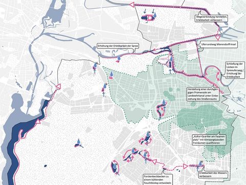 Grafik des Bezirks Charlottenburg-Wilmersdorf mit verschiedenen Handlungsräumen für die wassersensible Stadtentwicklung