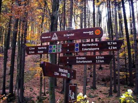 Wegweiser im "Ilsetal" für mehrere Wanderziele