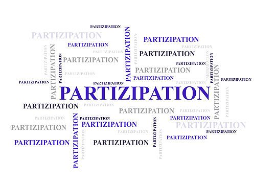 Schriftzug Partizipation in verschiedenen Formatierungen