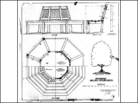 Erwin Barth - Sachsenplatz (Brixplatz), Entwurf zur Rundbank, M 1:50. 1:5, 1920, Bleistift/Transp.