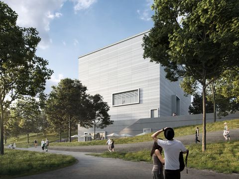 Bauhaus Museum Weimar, Südostansicht mit Parkterrasse