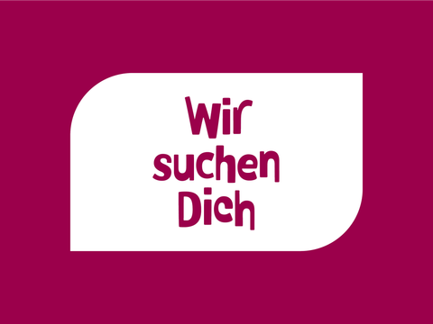 Rotes Icon mit dem Text "Wir suchen Dich"