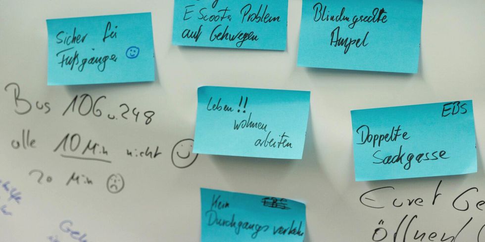 Blaue Post-its: Leben!! Wohnen, arbeiten