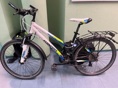 weiß-blau-grün-schwarzes Kinderfahrrad