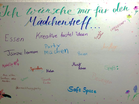 Handschriftlich formulierte Wünsche an den Mädchentreff im Café am Dorfteich