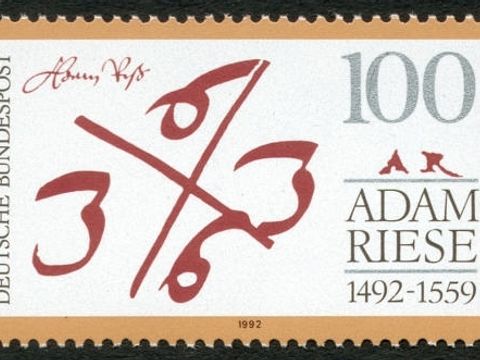 Gedenkbriefmarke der Deutschen Bundespost zum 500. Geburtstag von Adam Riese 1992