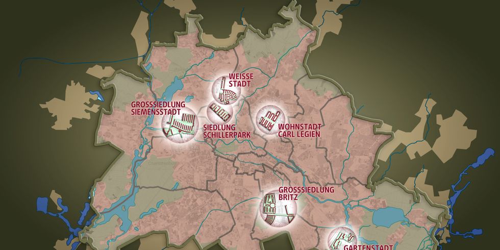 Die Lage der sechs Welterbesiedlungen in Berlin