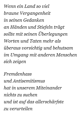 Gedicht mit dem Titel "Antisemitismus" des Dichters, Grafikers und Malers Andreas Rössiger 