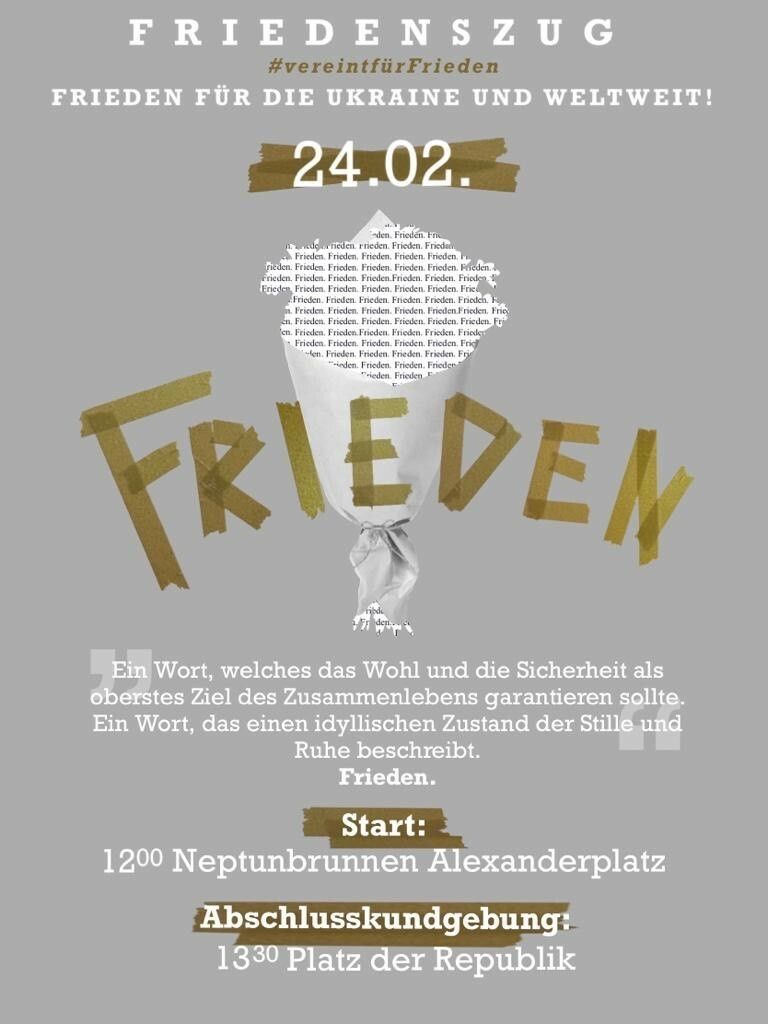 "Friedenszug" des Leistungskurses Politikwissenschaft des Lilienthal-Gymnasiums am 24. Februar 2023, Jahrestag des russischen Überfalls auf die Ukraine