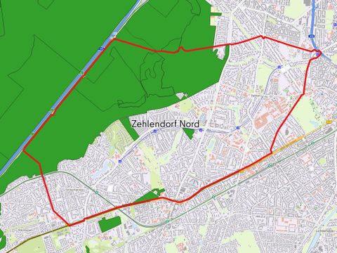 Die Karte zeigt die Schutzgebiete und Schutzobjekte nach Naturschutzrecht Berlin (inklusive Natura 2000) in der Bezirksregion Zehlendorf Nord