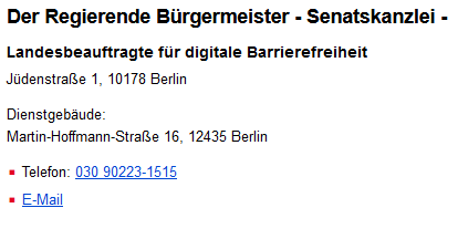 Adresse und Telefon-Nummer von der Landes-Beauftragten