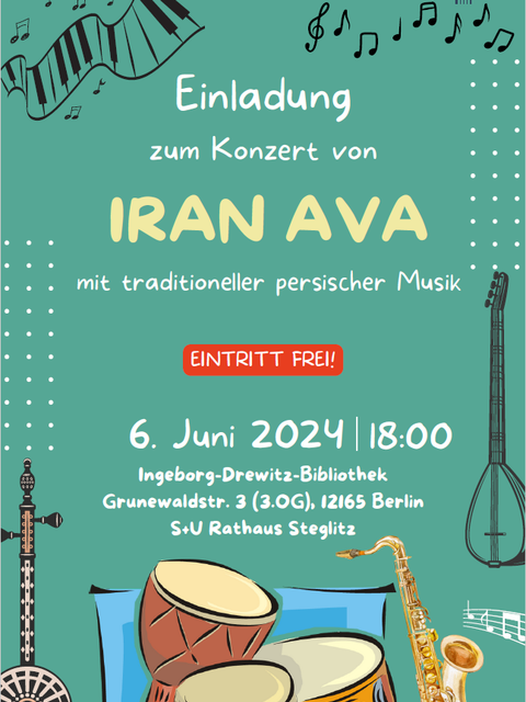 Bildvergrößerung: Einladungsflyer zum Konzert von Iran Ava am 06.06.2024 (Vorderseite)