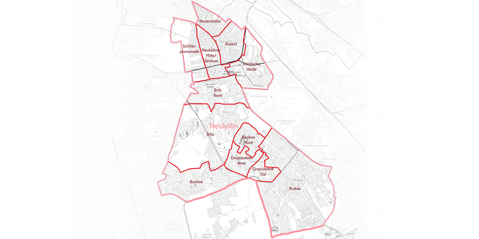 Bezirksregionen Neukölln rotgefärbt