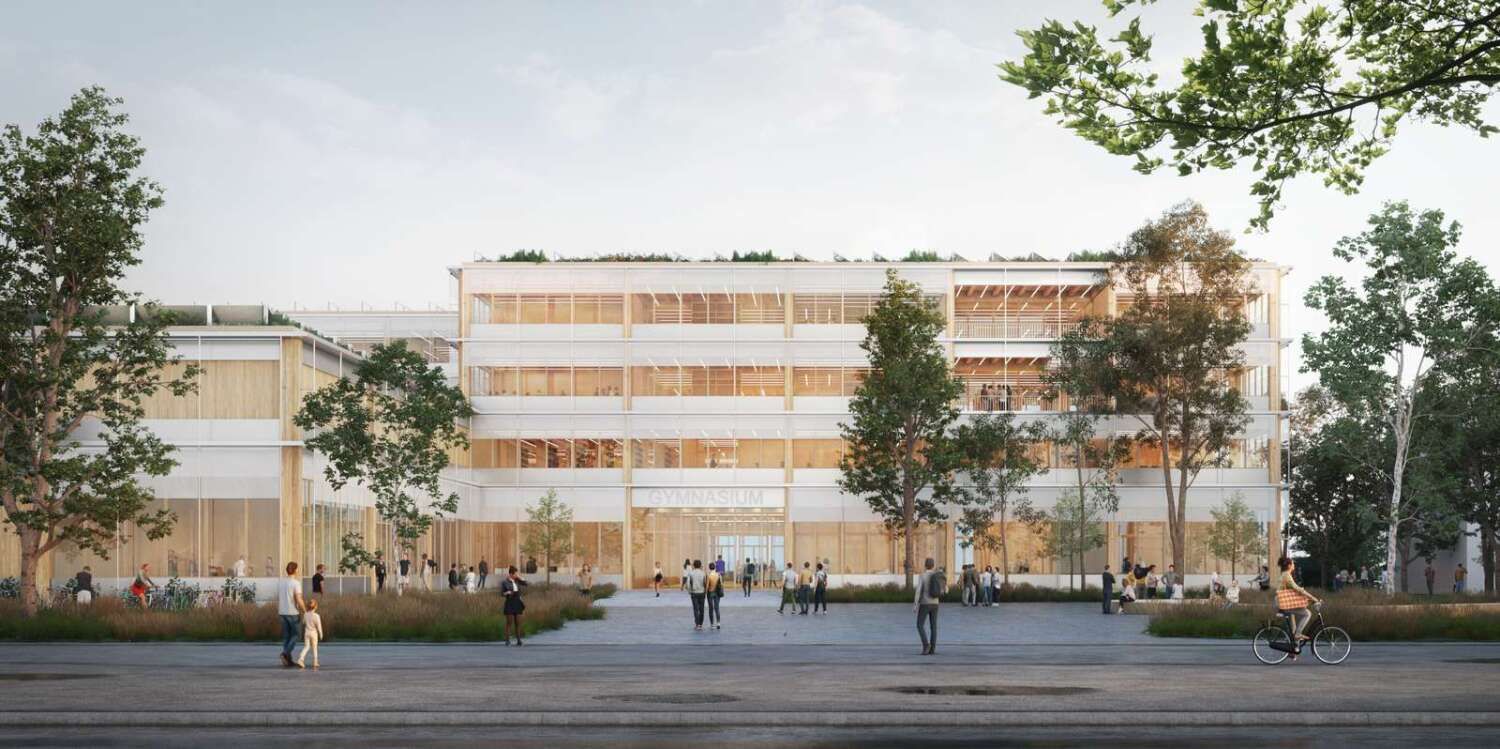 Visualisierung des Architekturentwurfs für den Neubau Gymnasium Rhenaniastraße