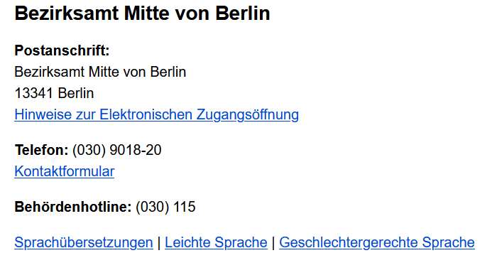 Kontaktdaten Bezirksamt Mitte
